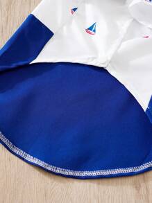 1 件海洋主题帆船全印花背带配绅士风格领结，适合小型/中型宠物的夏季衬衫 - 藍白色 - 查看 8