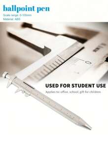 1/5支装多功能创意游标卡尺圆珠笔 黑色笔 蓝色多功能卡尺圆珠笔 新颖办公文具简约0-100mm卡尺笔 简易测量工具 适用于办公笔 工程笔 学校开学用 居家家用工具常备
