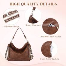 VASCHY 2Pcs Hobo Bag For Women, Vegan Leather Tote Handbags Large Ladies Shoulder Bag Chic Crossbody Purse With Wallet 2PCS Set - Brown - View 5