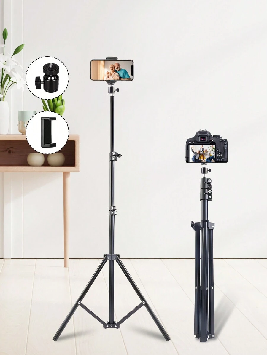 63 Inch Phone Selfie Stick Tripod, Expandable Phone Tripod Stand With Gimbal And Phone Clip - Quarter Screw Compatible With Android Phones And Cameras, Used For Real-Time Streaming And Video Recording - màu đen - Xem 1