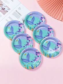 Juego de 100 piezas de vajilla desechable con diseño de sirena, adecuado para 20 invitados. Incluye servilletas cuadradas desechables, platos de papel y vasos de papel. - Multicolor - Ver 6