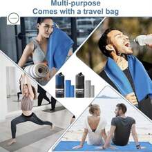 速干沙滩巾，采用超强吸水超细纤维材质，双面纯色柔软沙滩毯，便携式瑜伽健身毯，76*152厘米，家居浴室装饰，夏季海滩必备品 - 深藍 - 查看 4