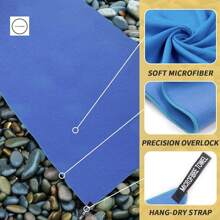 速干沙滩巾，采用超强吸水超细纤维材质，双面纯色柔软沙滩毯，便携式瑜伽健身毯，76*152厘米，家居浴室装饰，夏季海滩必备品 - 深藍 - 查看 3