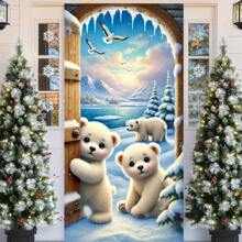 2D Christmas Horizontal Banner, Merry Christmas Polar Bear Horizontal Banner - Polyester, Indoor/Outdoor Winter Scene Decoration, 35.43 X 70.86 Inch, Ideal For Home Entrance And Garden