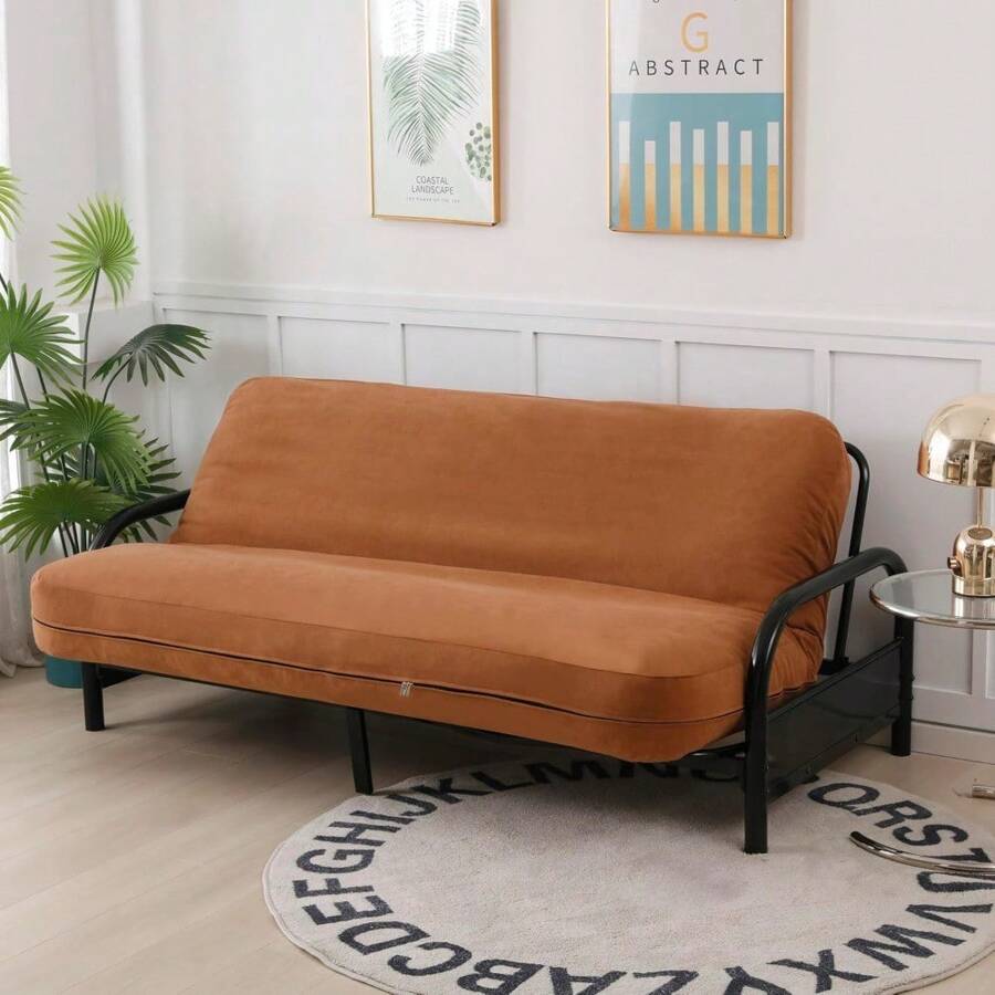 Full Size 54x75x8inch 3 Side Zipper Classic Soft Micro Suede Futon Cover/Slipcover/Sofa Day Bed Mattress Cover Couch Protector (Cover ONLY) (Caramel)