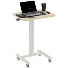 Vinsetto Movable Standing Desk, Height Adjustable Sit Stand Desk With Hand Crank, Stand Up Desk With 4 Rolling Wheels For Home Office, Natural Wood Finish - Brown - View 2