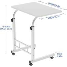 VELI Escritorio Portatil, Mesa para Laptop, Escritorio de Computadora y Trabajo, Mesa Auxiliar móvil con Ruedas, Mesa para Cama de Altura Ajustable con Estructura en Forma de C (Blanco, 60cm) - Blanco - Ver 2