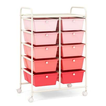 10 Drawers Storage Trolley Mobile Rolling Utility Cart Home Office Organizer