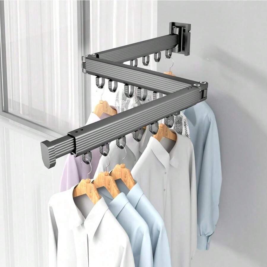 Tri Fold Clothing Rack With Extended Arm Expandable Clothes Drying Rack Collapsible Hanging Clothes Rack Wall Mount Hanger Dryer Rack Space Saver For Laundry Room Balcony Apartment - Gray - View 1