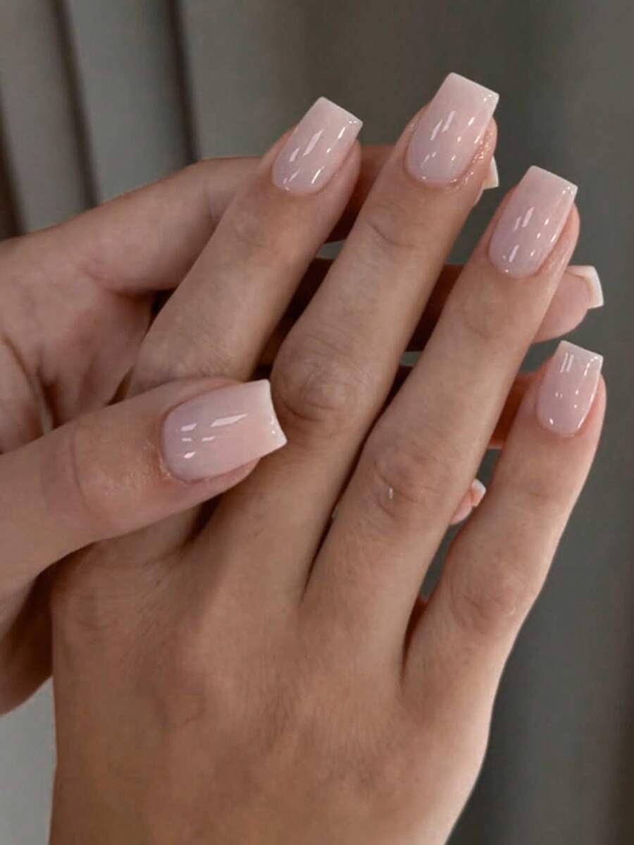 24 miếng dán móng tay hình chữ nhật cỡ trung bình, màu hồng nhạt, kiểu dáng tối giản, phù hợp cho phụ nữ và bé gái tự làm móng tại nhà, móng ngắn, dụng cụ làm móng nghệ thuật. - Màu Hồng baby - Xem 1