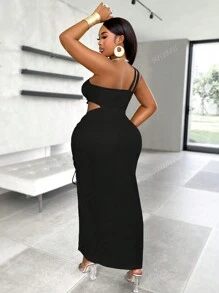 BIUBIU Women's Plus Size Sexy One Shoulder Twist Cut Out Tie-Front Ruched Split Thigh Vacation Dress