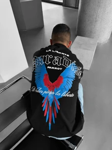 Camiseta de manga corta de cuello redondo con estampado de letras, camiseta casual de manga corta para estudiantes - Negro - Ver 4