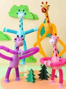 Girafa Pop Tubo Led Com Ventosa E Luz Brinquedo De Criança Puxa Estica Até 40cm Brinquedo Girafa Animais