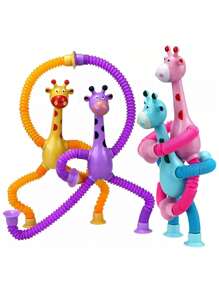 Girafa Pop Tubo Led Com Ventosa E Luz Brinquedo De Criança Puxa Estica Até 40cm Brinquedo Girafa Animais