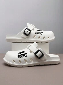 Sandalias casuales para hombres de primavera y verano, sandalias tipo slip-on de unicolor y estampado de moda para viajes al aire libre, con suela gruesa antideslizante y puntera abierta, apropiadas para uso en exteriores, playa, compras, calle, simples y frescas