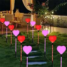 6 Pcs Valentines Day Outdoor Decorations Lights Set Solar Red Heart  Light LED Atmosphere Light For Home Party Holiday Wedding Garden Decor - Red - View 5
