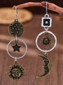 1 对 MONLOTTI 复古西部风格星星和新月吊坠耳环，波西米亚风格女士珠宝，日常佩戴/礼物 - 彩色 - 查看 1