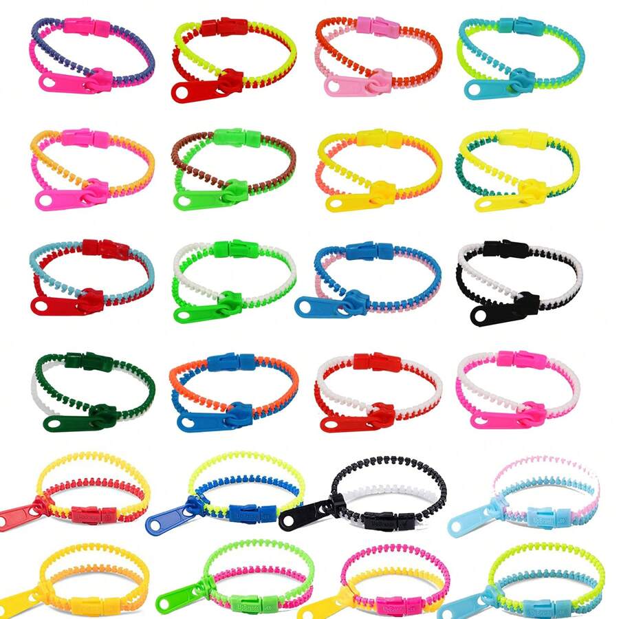 24 Pack Plastic Zipper Bracelets, Fidget Bracelets Rings For Suitable For Party Favors, Goodie Bags, Classroom Prizes For Age 14+ - 24 Pcs - View 1