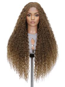 28 英寸女士超长假发，小卷波浪蜜棕色和黑色合成假发，耐热，蓬松浓密，适合日常使用、婚礼和派对