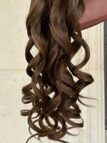 爪形马尾接发，浅棕色，32英寸长，水波纹，耐热纤维合成假发，适合女性、女孩，派对日常使用。 - 黑棕色 - 查看 7