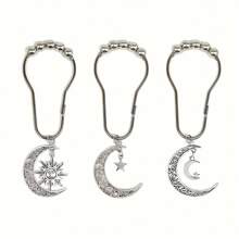 12 Star Moon Sun Shower Curtain Hooks - Curtain Shower Curtain Decorative Metal Hooks Happy Spring Fall Decor Bathroom Accessories Back To School Bathroom Decor - Silver - View 3