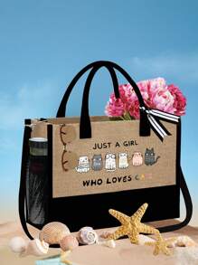 Vibrant Cat Print Canvas Tote Bag, Large Capacity Beach Bag Suitable For Beach, Shopping, Storage, Commuting, Durable And Multifunctional Fashion, Perfect Gift For Cat Lovers, Casual Outings And Daily Use, Ideal For Valentine's Day, Mother's Day And Birthdays