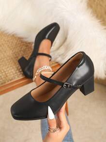 Women's Fashion Buckle Decor Comfortable Flats - Black - View 3