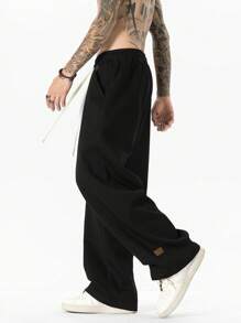 1 pieza Pantalón de chándal casual versátil y cómodo de pierna recta suelta con parches para hombres, primavera/verano