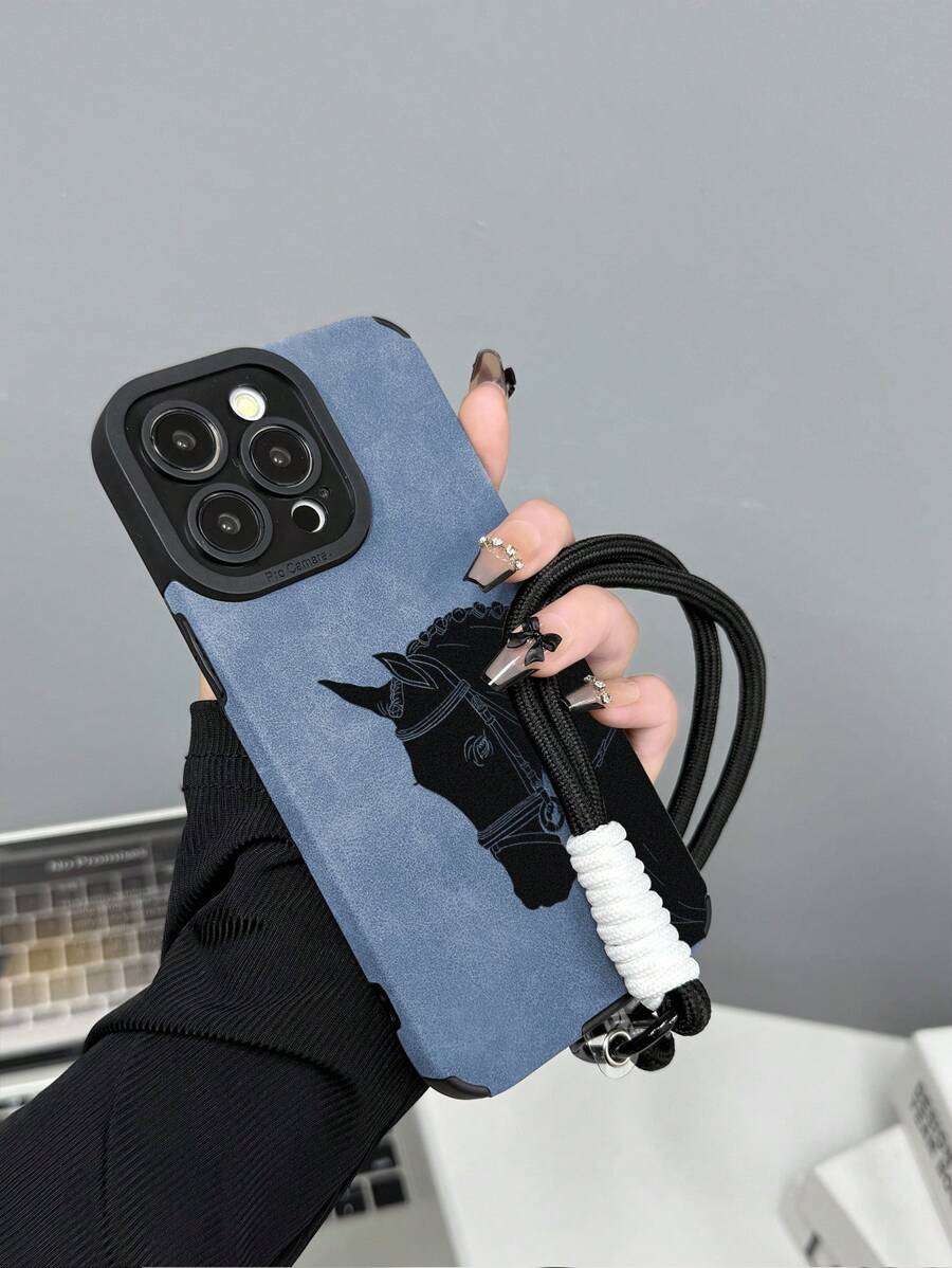 挂绳 1 件马图案手机壳带腕带兼容 11、12、13、14、12 Pro Max、13 Pro Max、14 Pro Max、15、15 Pro、15 Plus、15 Pro Max、16、16 Pro、16 Plus、16 Pro Max 和 S20 FE、A71、U22、A52、A53、A32、A04、A13、A24、A33、A34、A54 防水防震防摔防刮