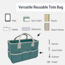 1pc Multi-Functional Storage Bag, Portable Tote Bag With Handles & Pockets, Wear-Resistant Oxford Storage Bag,Suitable For Artists,,Children, Teachers,Office Supplies Organizer Art Supplies - 淺綠色 - 查看 2
