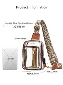 迷你 PU 斜挎包 女士透明胸包 USB 大容量 PVC 腰包 轻便复古 透明沙滩包 斜挎包 西式包 - 棕色 - 查看 6