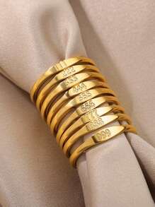 1 件金色天使数字戒指精致数字 111 222 333 444 555 666 777 888 999 指环 18K 镀金不锈钢戒指幸运数字珠宝时尚配饰 - 金黃色 - 查看 10