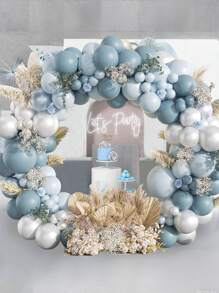 Set de 129 piezas Juego de decoración de arco de globos azul plata, suministros para decorar el fondo de la pared de la fiesta de cumpleaños, ceremonia de mayoría de edad, baby shower, fiestas familiares y festivas, incluye cadena de globos decorativos y accesorios para globos