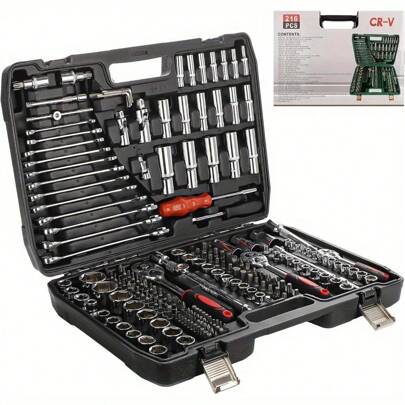 216 Piece Machine Tool Set With Ratchet Socket Wrench Drill Bit Set And Hex WrenchComprehensive Auto Repair Tool Kit For Auto Repair