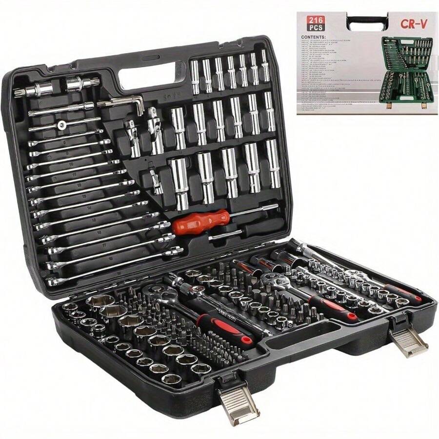 216 Piece Machine Tool Set With Ratchet Socket Wrench Drill Bit Set And Hex WrenchComprehensive Auto Repair Tool Kit For Auto Repair - Variant1 - View 1