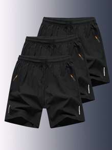 3pcs Teen Boy Solid Color Casual Outdoor Sports Shorts - Black - View 1