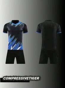 2pcs Boy's Personalized Soccer Jersey - Customizable Name And Number Print Stripe Decor Short Sleeve T-Shirt + Shorts Co-Ord Quick-Drying Sweat-Absorbing Sports Set As Gift