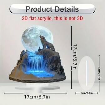 1 st, Transparent 2D platt akryl Bohemian Wolf And Full Moon Display Stand, Dreamlike Tema Design-Flerfärgad bordsskiva Dekorativ skylt & plakett för hem och kontor, multifunktionell akrylplack, idealisk present för alla tillfällen