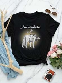 Lovers' T-Shirts Couple Matching Tees Women's Atmosphere T-Shirt Cute Romantic Tops - Black - View 1