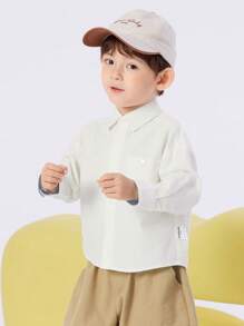 Balabala Young Boys Button-Up Shirt, Classic Preppy Style - Original White - View 2