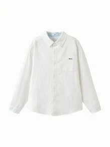 Balabala Young Boys Button-Up Shirt, Classic Preppy Style - Original White - View 4