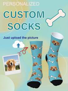1 Pair Of Customized Crew Socks,Custom Pet Portrait Socks, Custom Photo Sock, Custom Printed Socks, Personalized Funny Face Socks, Custom Picture Socks, Put Any Face On The Socks, Anniversary Gift, Valentine Gift, Birthday Gift, Wedding Gift, Mother's Day Gift - Multicolor - View 11