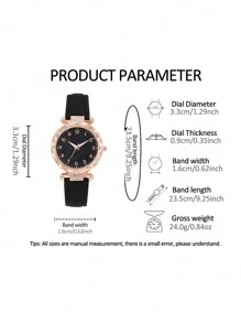 2pcs Fashion Minimalist Rhinestones Embedded Floral Dial Black Numeral Quartz Watch With Heart Shaped Rhinestone Bracelet, Gift For Children, Versatile Item