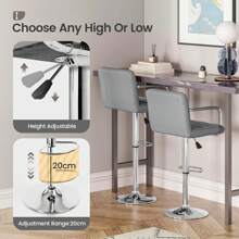 Bar Stools Set Of 2, PU Leather Breakfast Bar Stools, Swivel Height Adjustable Bar Chairs With Backrest And Footrest For Breakfast Bar Counter Kitchen Restaurant - Grey - View 6