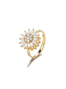 1 pièce Bague à cristaux de luxe en forme de flocon de neige pour femmes. Bague rotative, anti-stress, réglable, cadeau de mode bijoux anti-anxiété