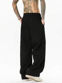 1 pieza Pantalón de chándal casual versátil y cómodo de pierna recta suelta con parches para hombres, primavera/verano