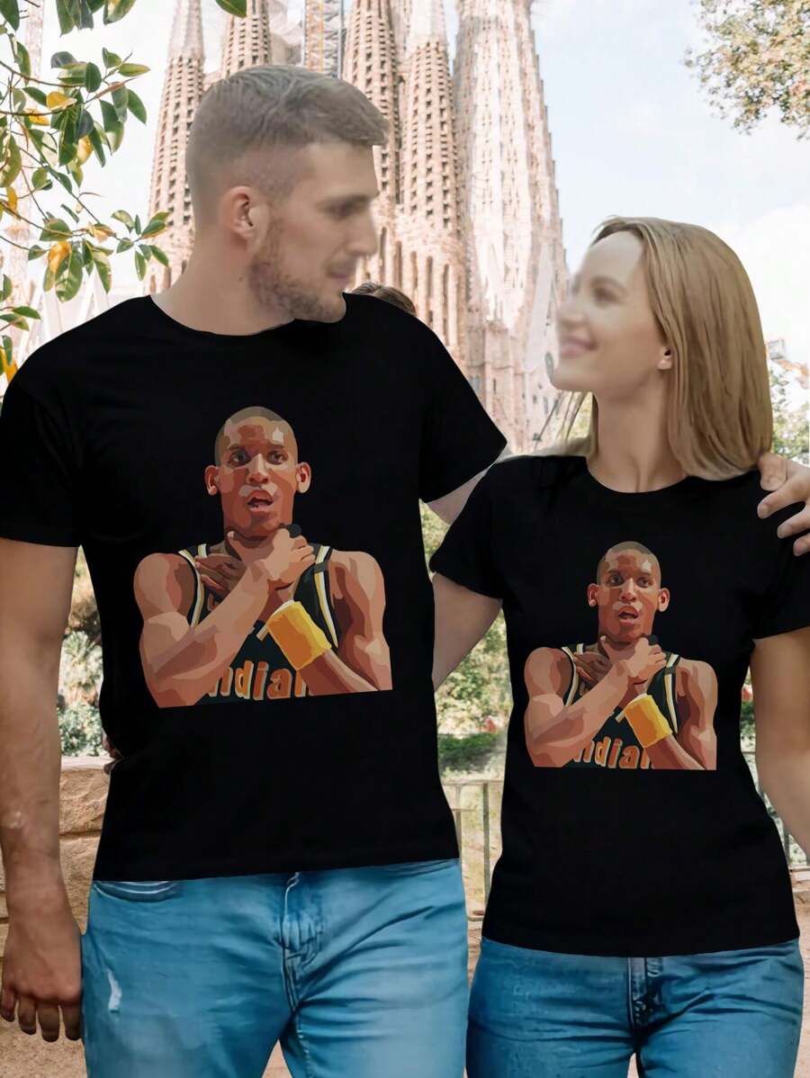 Reggie Miller Lovers T-Shirts | Indiana Pacers Women's Tees - Couple Shirts Matching Shirts Boyfriend Girlfriend Shirts - 黑色 - 查看 1