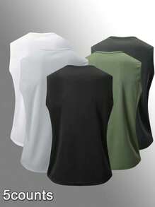 5pcs/Set Solid Color Hooded Short Sleeve Quick-Dry Breathable Gym Workout Pocket Training T-Shirts - Black - View 2