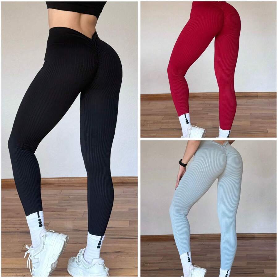 Leggins Mallas sin costura, corte V, de talle alto para mujer levantadoras de glúteos para uso deportivo, - Multicolor - Ver 1