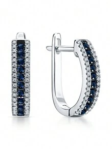 1 Pair 925 Sterling Silver Blue Sapphire Earrings, Casual Elegant Jewelry Gift For Women On Valentine's Day - Blue Stone Earrings - View 5